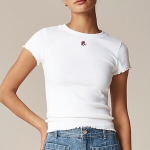 Rouje X J.Crew Fleur T-Shirt Ribbed Knit Baby Tee White Size XS NWT